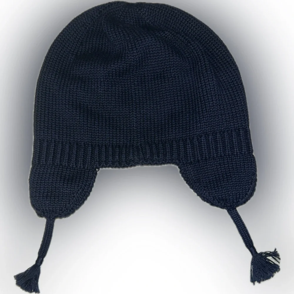 Ralph Lauren Baby Infant Navy Knit Earflap Beanie Hat Red Polo Pony Logo Preppy